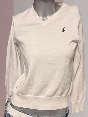 Polo Ralph Lauren White V-Neck Sweater